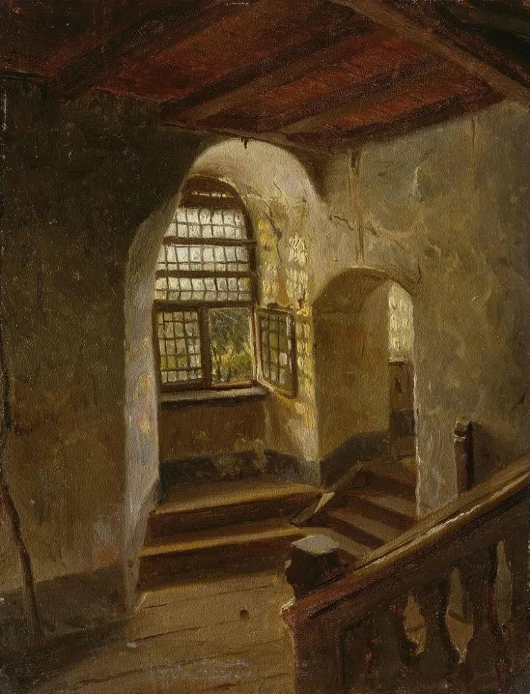 Maalaus Portaat linnassa Rhinin rannalla - Adolph Tidemand | Taidetuloste