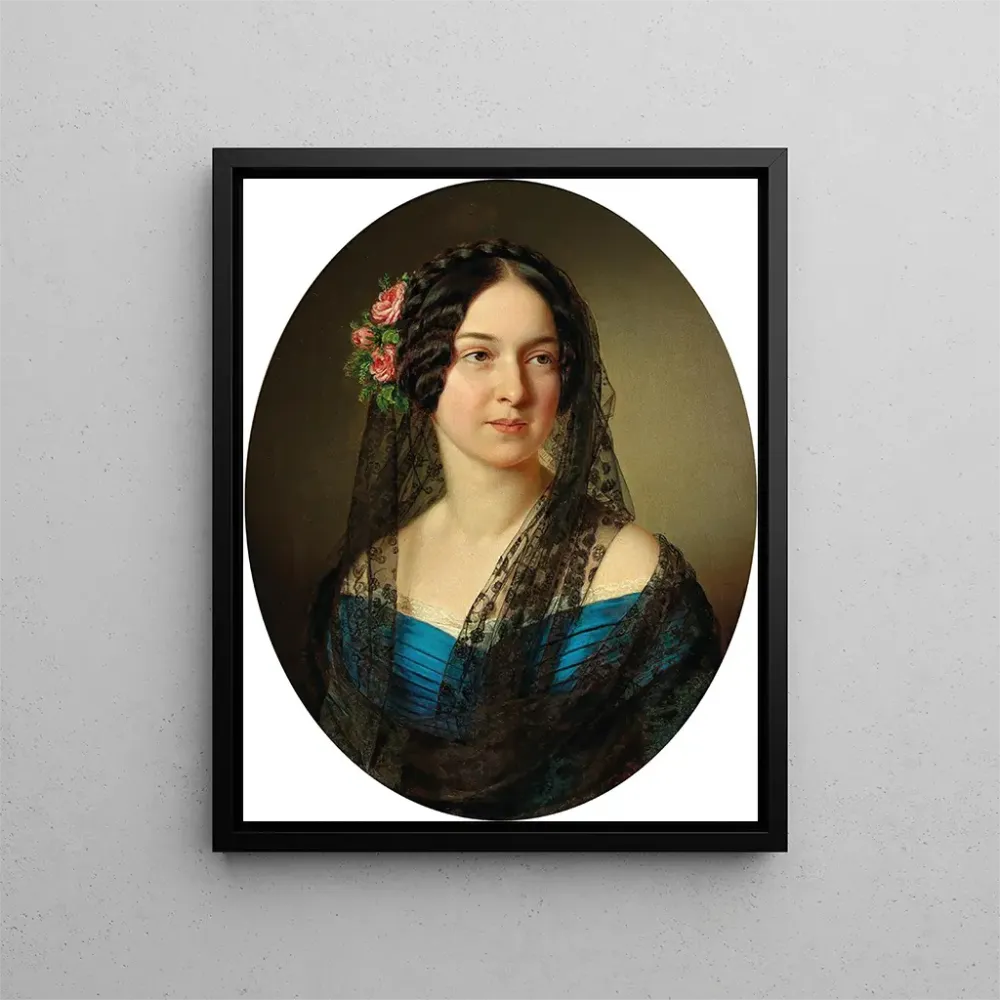 Maalaus Portrait d'une dame aux roses dans les cheveux - Anton Einsle | Taidetuloste
