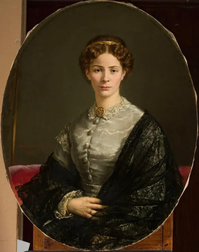 Maalaus Portrait d'une dame avec un foulard en dentelle - Adalbert Begas | Taidetuloste