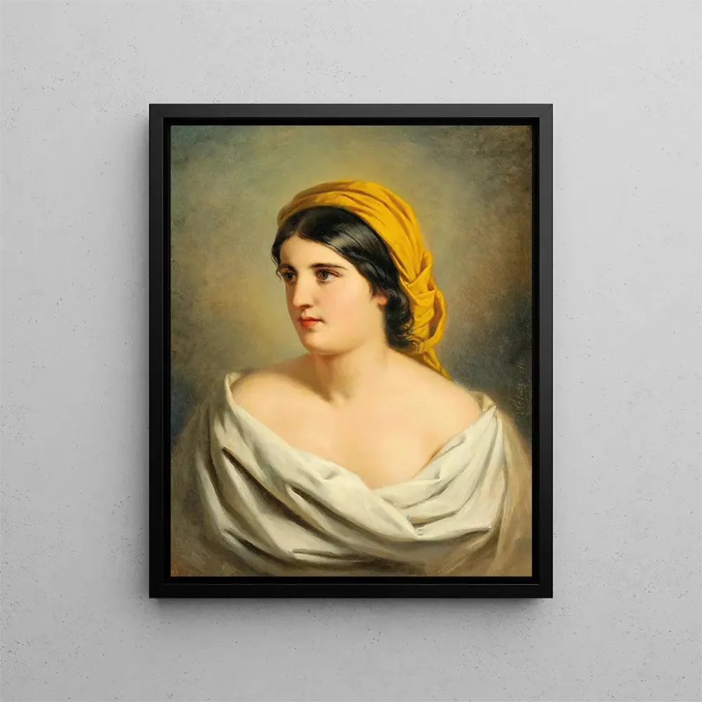Maalaus Portrait d'une femme au foulard jaune - Anton Ebert | Taidetuloste