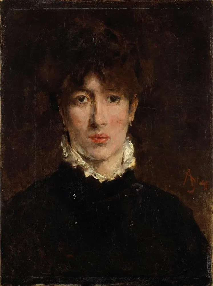 Maalaus Un portrait d'une femme que l'on pense être Sarah Bernhardt - Alfred Stevens | Taidetuloste