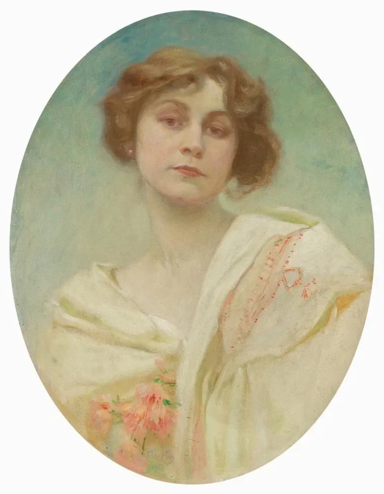 Maalaus Portrait d'une jeune femme en costume folklorique - Alphonse Mucha | Taidetuloste
