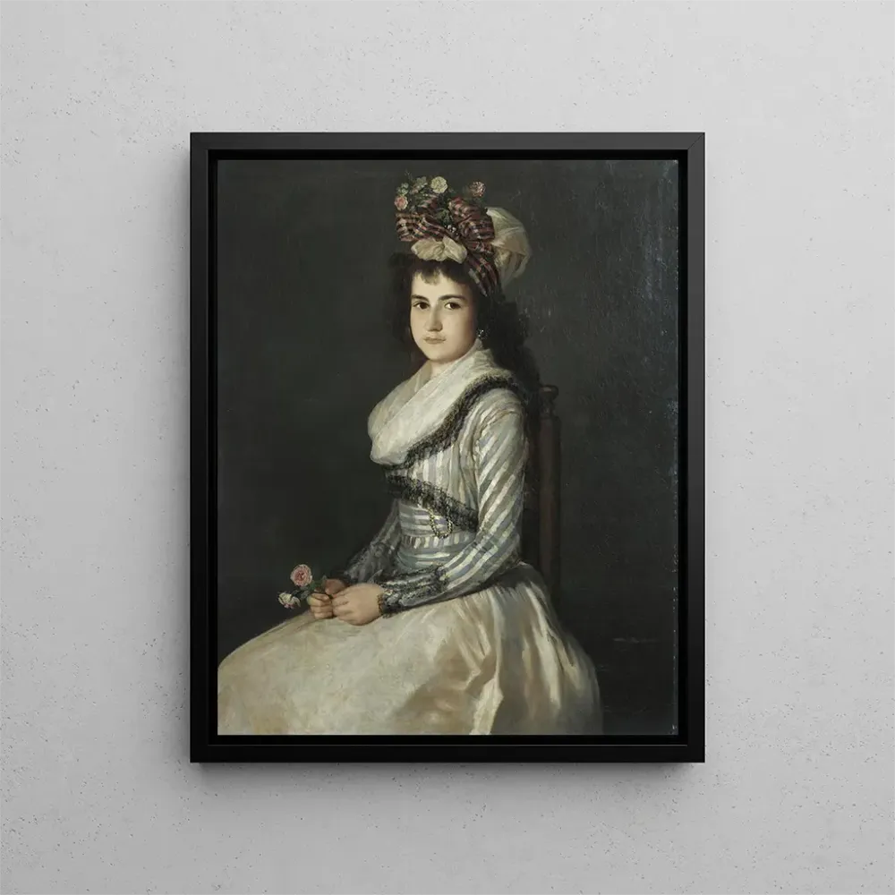 Maalaus Portrait d'une jeune femme tenant deux roses - Agustín Esteve y Marqués | Taidetuloste