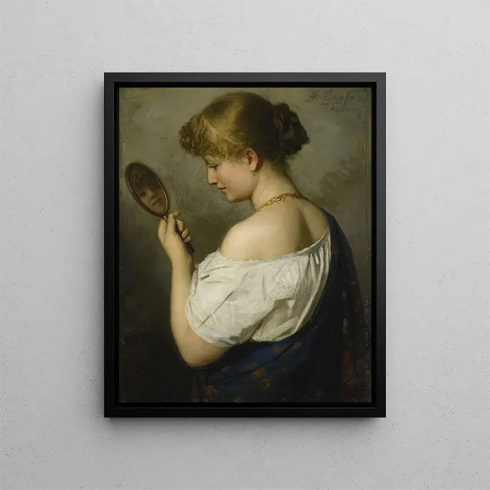 Maalaus Portrait d'une jeune fille avec miroir - Adolf Joseph Grass | Taidetuloste