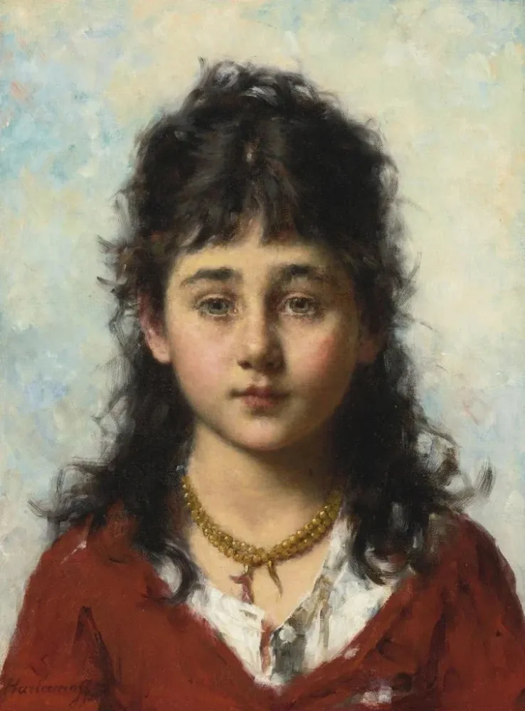 Maalaus Portrait d'une jeune fille portant un collier - Alexei Harlamoff | Taidetuloste