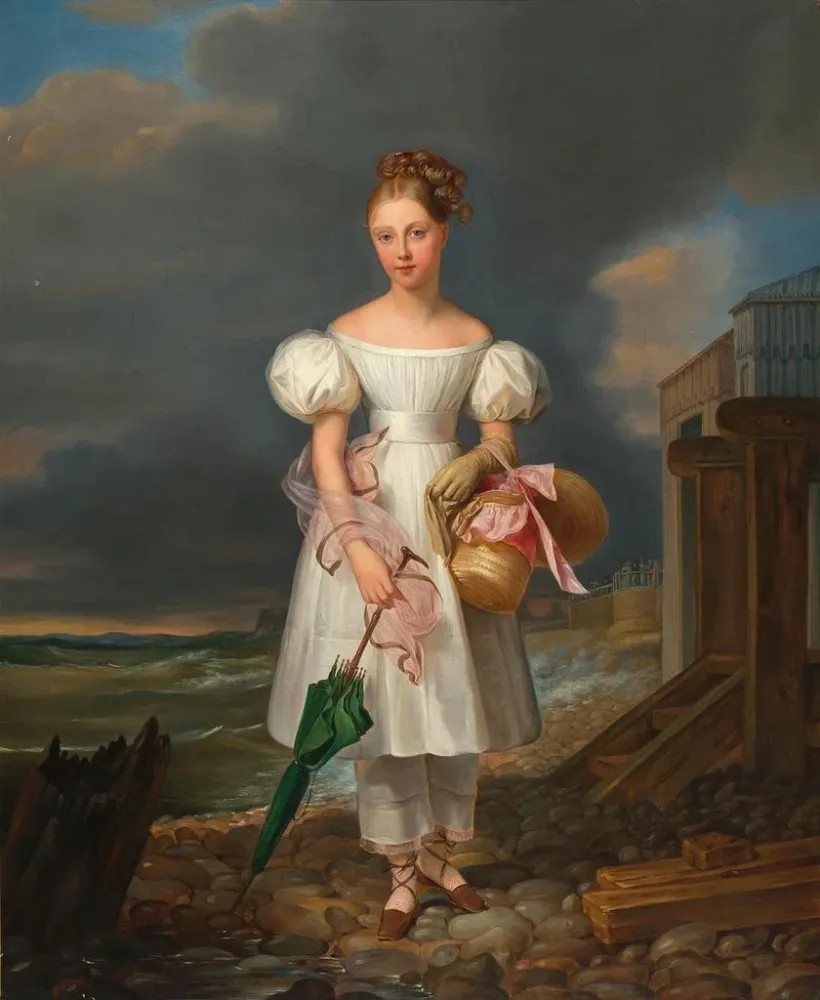 Maalaus Portrait d'une jeune fille sur la plage - Alexandre-Jean Dubois-Drahonet | Taidetuloste