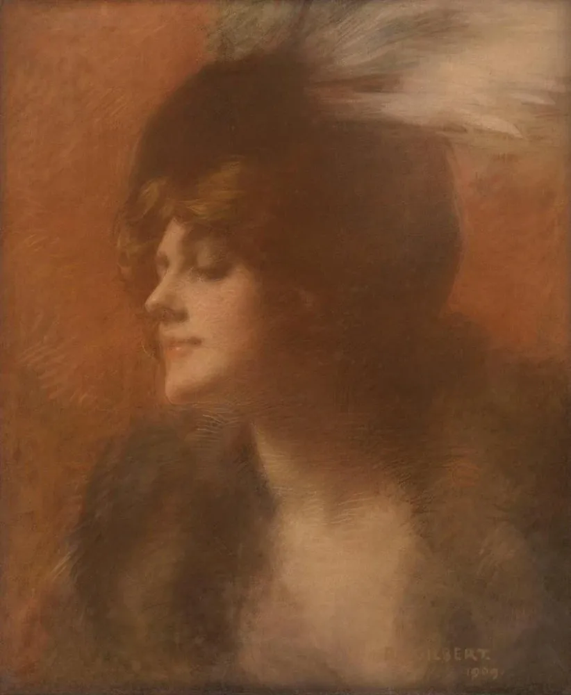Maalaus Portrait de femme à l’aigrette - Ren Joseph Gilbert | Taidetuloste