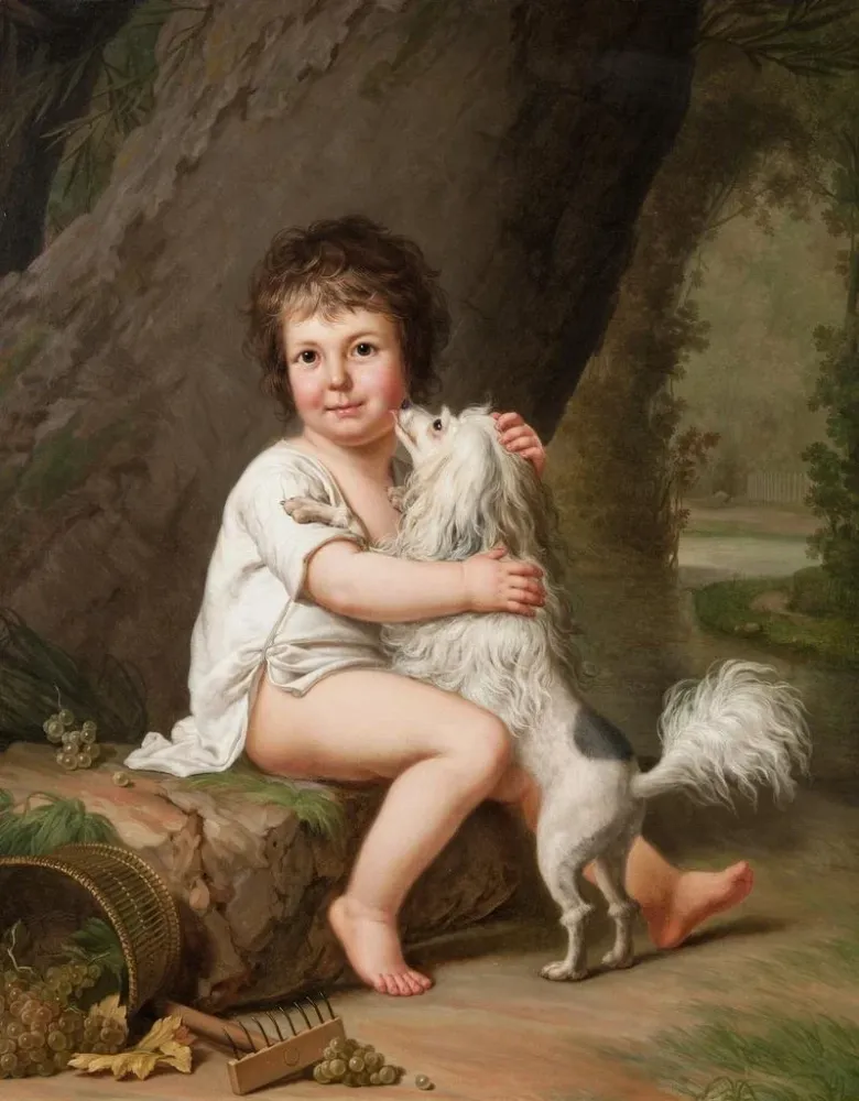 Maalaus Portrait du jeune Henri Bertholet Campan 1784-1821 avec la chienne Aline - Adolf Ulrik Wertmüller | Taidetuloste