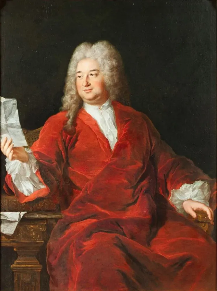 Maalaus Portrait man sitting wearing red coat and holding letter - Alexis Simon Belle | Taidetuloste