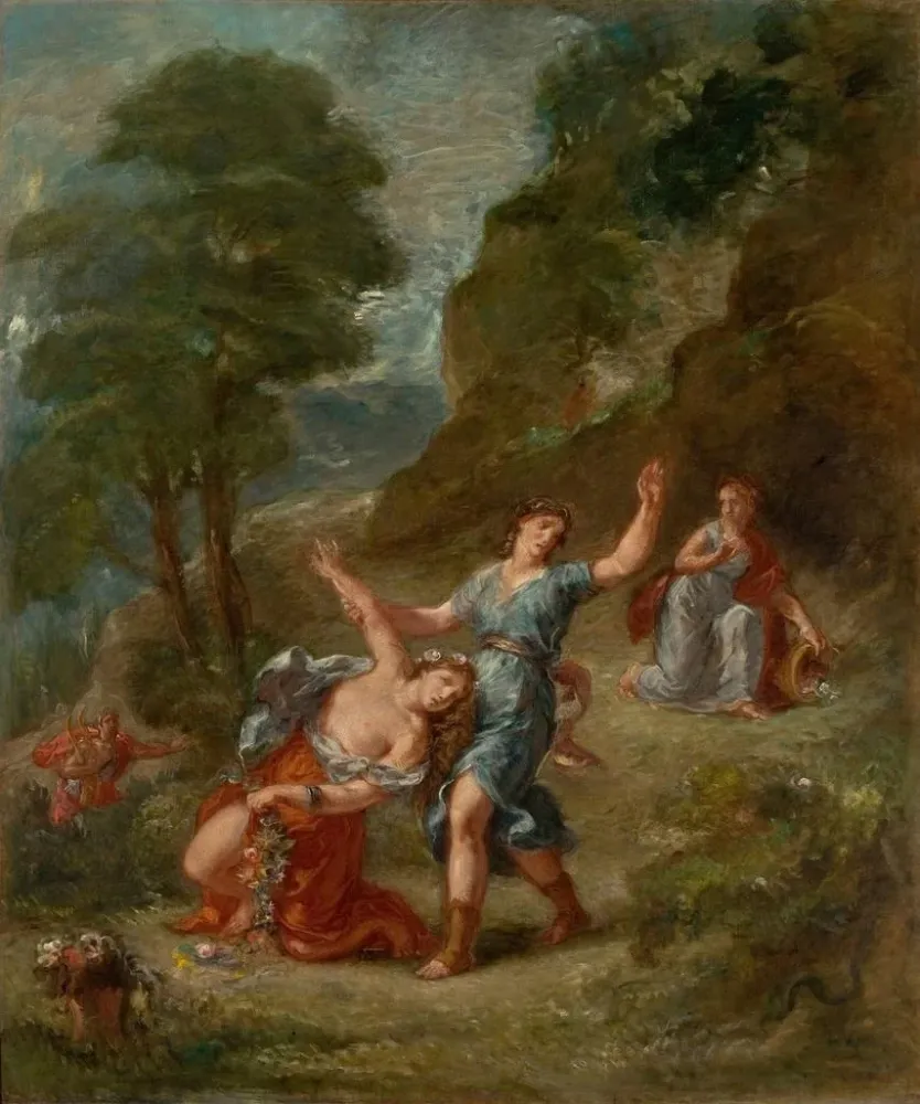 Maalaus Le Printemps : Eurydice mordue par un serpent lors de la cueillette de fleurs, la mort d’Eurydice - Eugène Delacroix