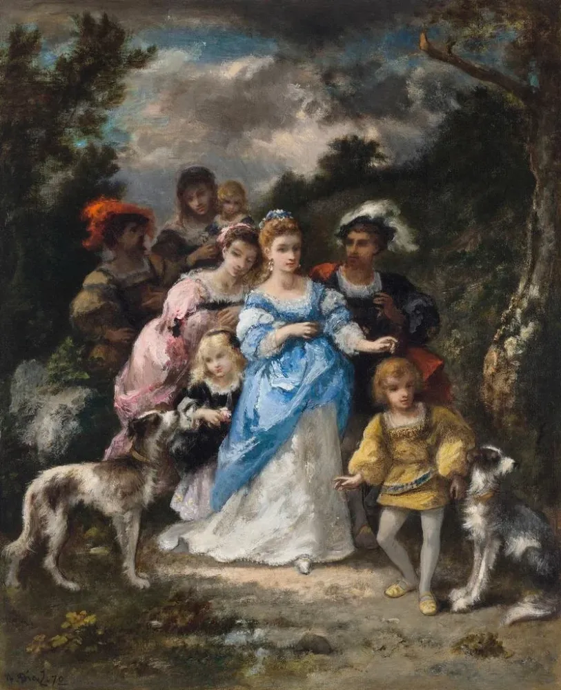 Maalaus Promenade à la robe bleue - Narcisse - Virgile Diaz de la Peñ | Taidetuloste