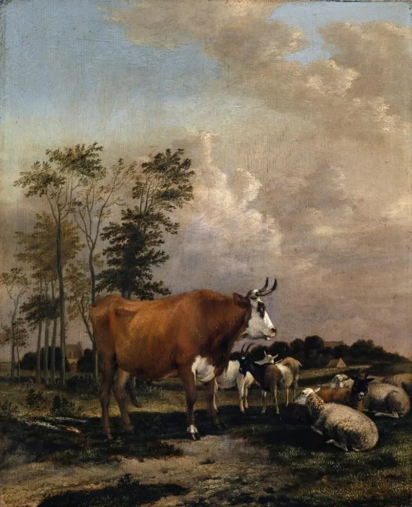 Maalaus Pâturage avec taureau brun - Albert Jansz Klomp | Taidetuloste