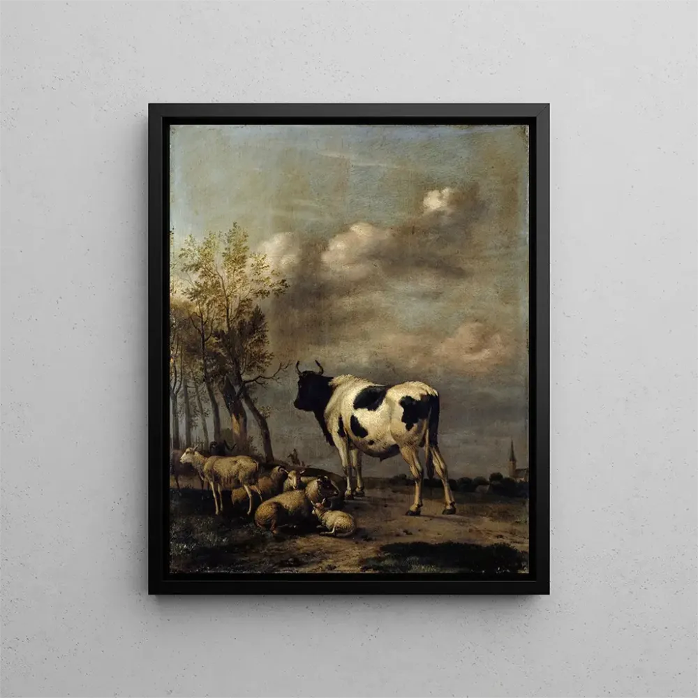 Maalaus Pâturage avec taureau noir et blanc - Albert Jansz Klomp | Taidetuloste