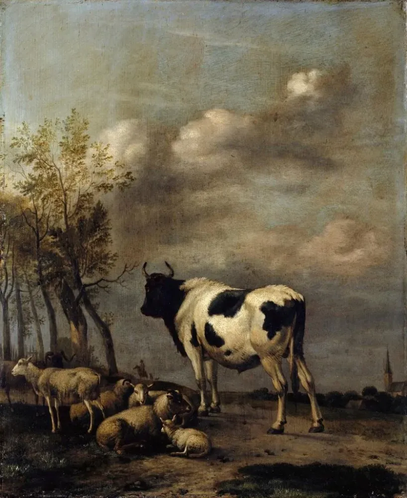 Maalaus Pâturage avec taureau noir et blanc - Albert Jansz Klomp | Taidetuloste