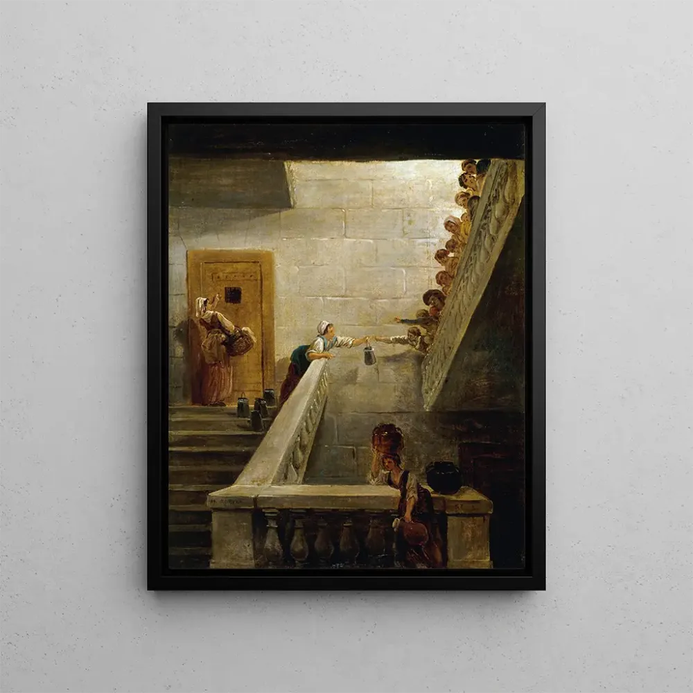 Maalaus Le Ravitaillement des prisonniers à la prison de Saint - Lazare - Hubert Robert | Taidetuloste