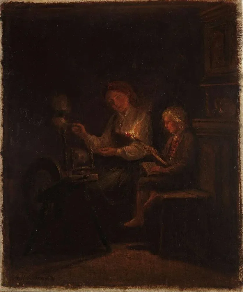 Maalaus Au rouet - Adolph Tidemand | Taidetuloste