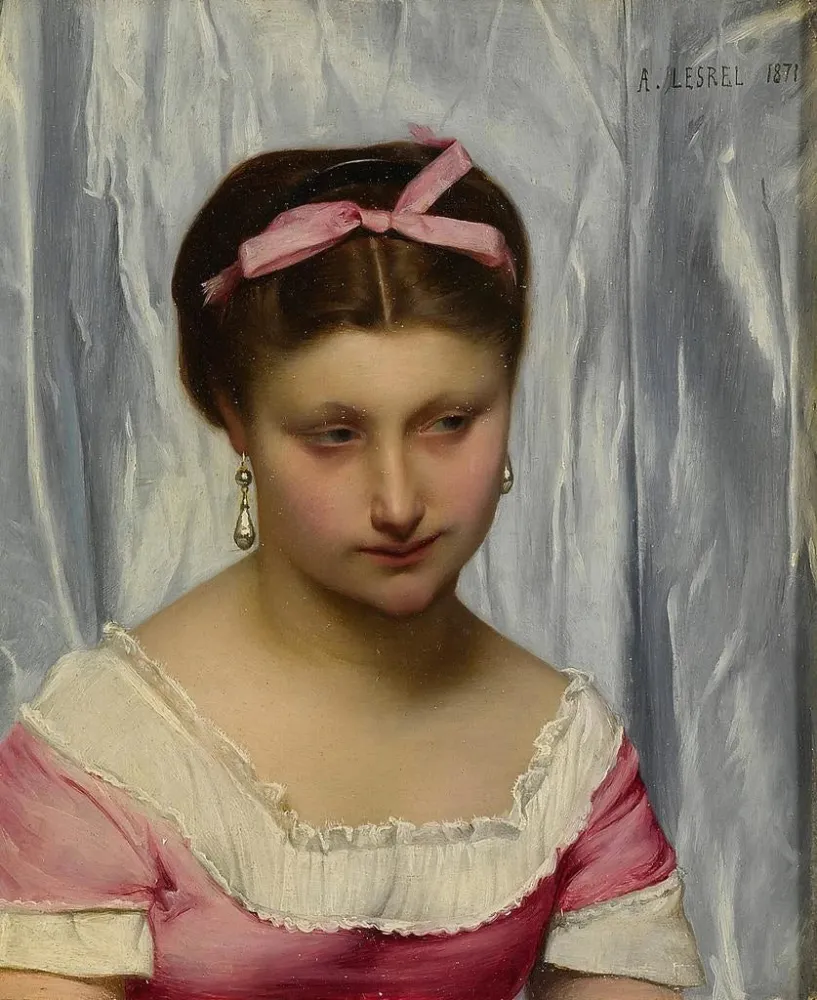 Maalaus Le ruban rose - Adolphe Alexandre Lesrel | Taidetuloste