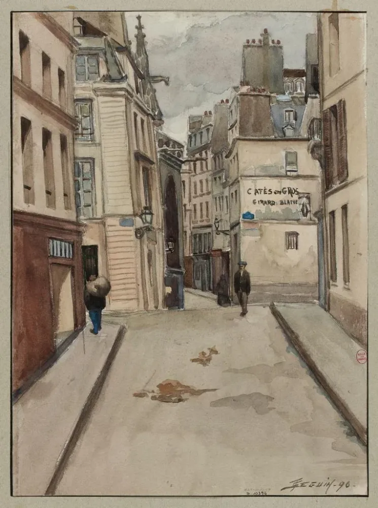 Maalaus Rue du Cloître Saint - Merry de la rue du Renard à la rue Saint - Martin - F. Sguin | Taidetuloste