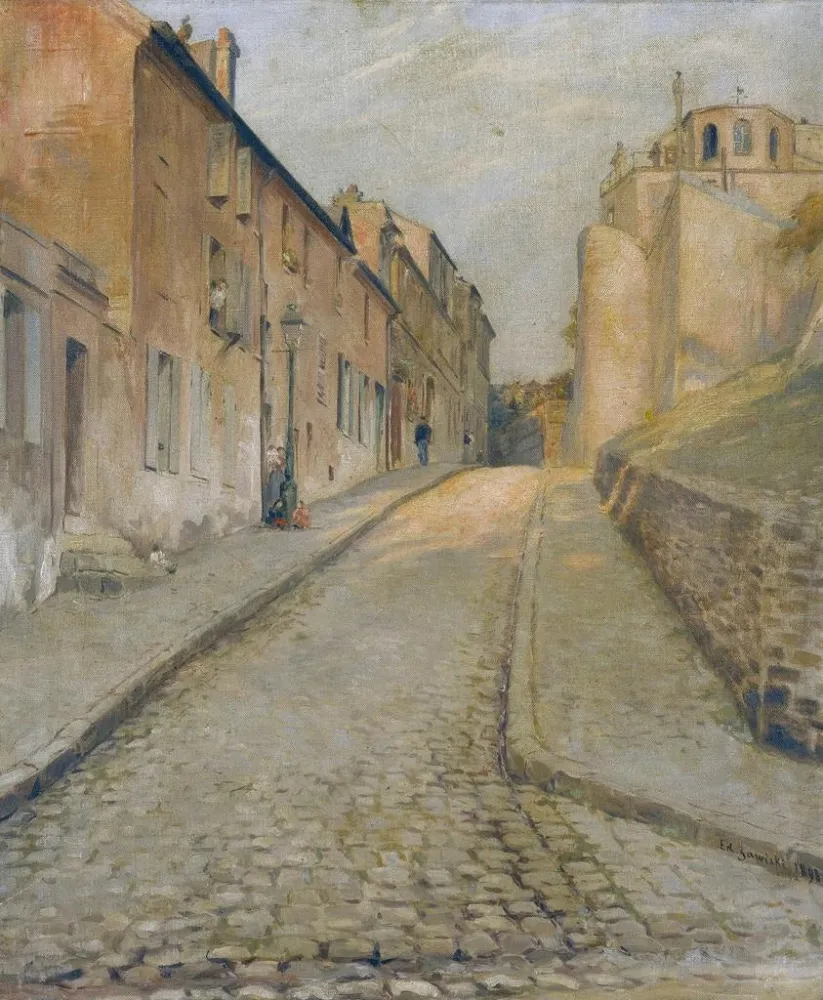 Maalaus La rue Cortot à Montmartre vue de la rue des Saules - Édouard Zawiski | Taidetuloste