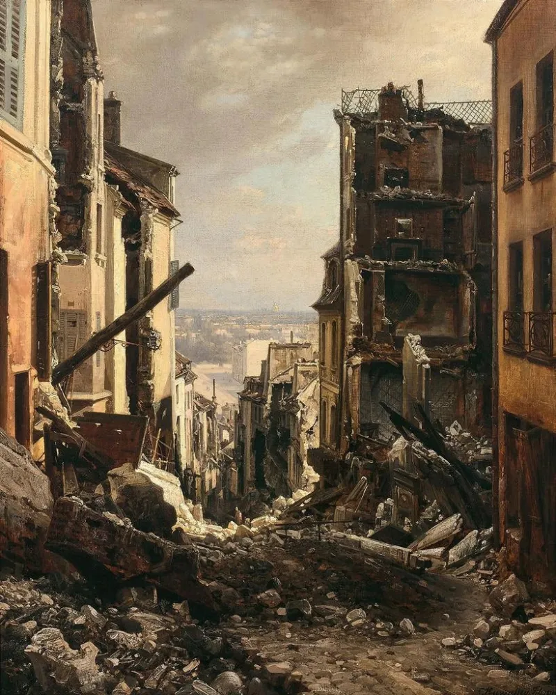 Maalaus La Rue Royale à Saint - Cloud après l'incendie - Charles Euphrasie Kuwasseg | Taidetuloste