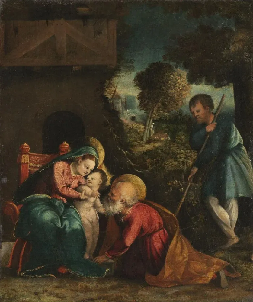 Maalaus Sainte Famille avec un berger - Battista Dossi | Taidetuloste