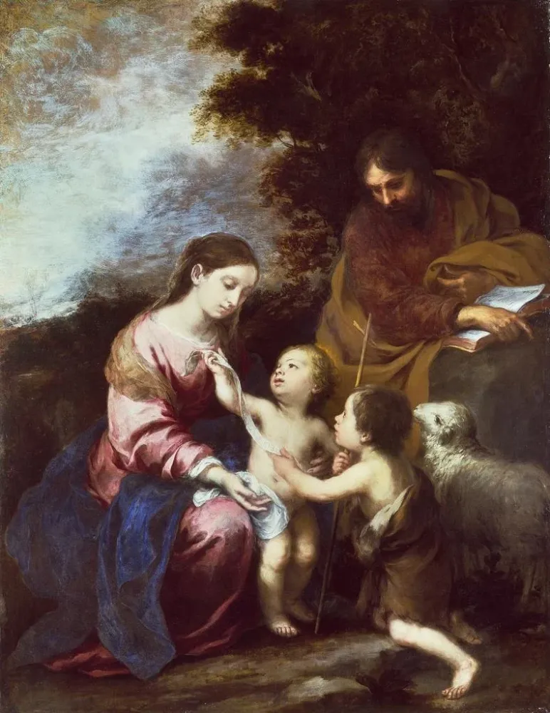 Maalaus La Sainte Famille avec l'enfant Baptiste - Bartolomé Esteban Murillo | Taidetuloste