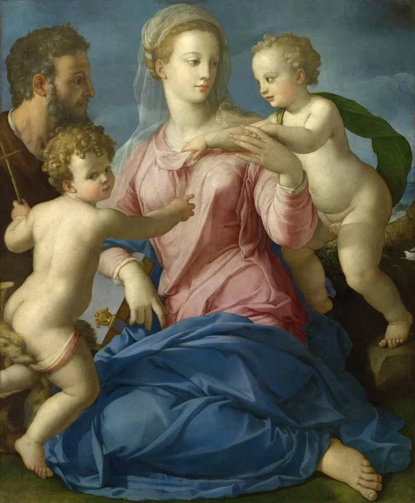 Maalaus La Sainte Famille avec l'enfant saint Jean-Baptiste - Agnolo Bronzino | Taidetuloste