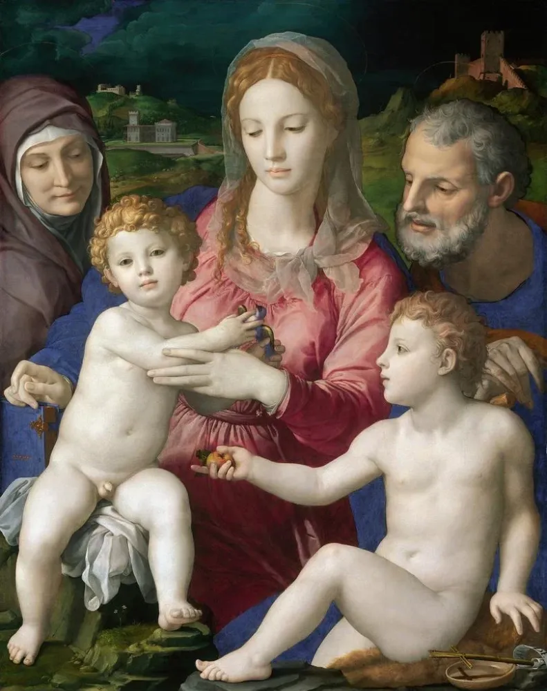 Maalaus Sainte Famille avec sainte Anne et l'enfant saint Jean - Agnolo Bronzino | Taidetuloste