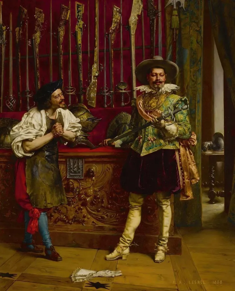 Maalaus Sakojen sepittäjien luona - Adolphe Alexandre Lesrel | Taidetuloste