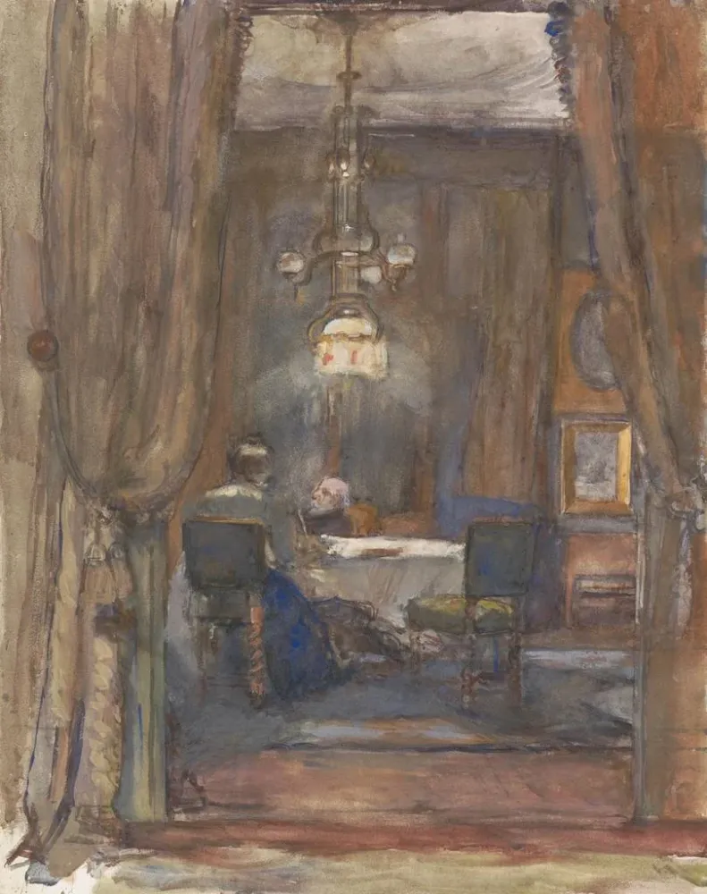 Maalaus Le salon de la Riouwstraat à La Haye la nuit - Barbara Elisabeth van Houten | Taidetuloste