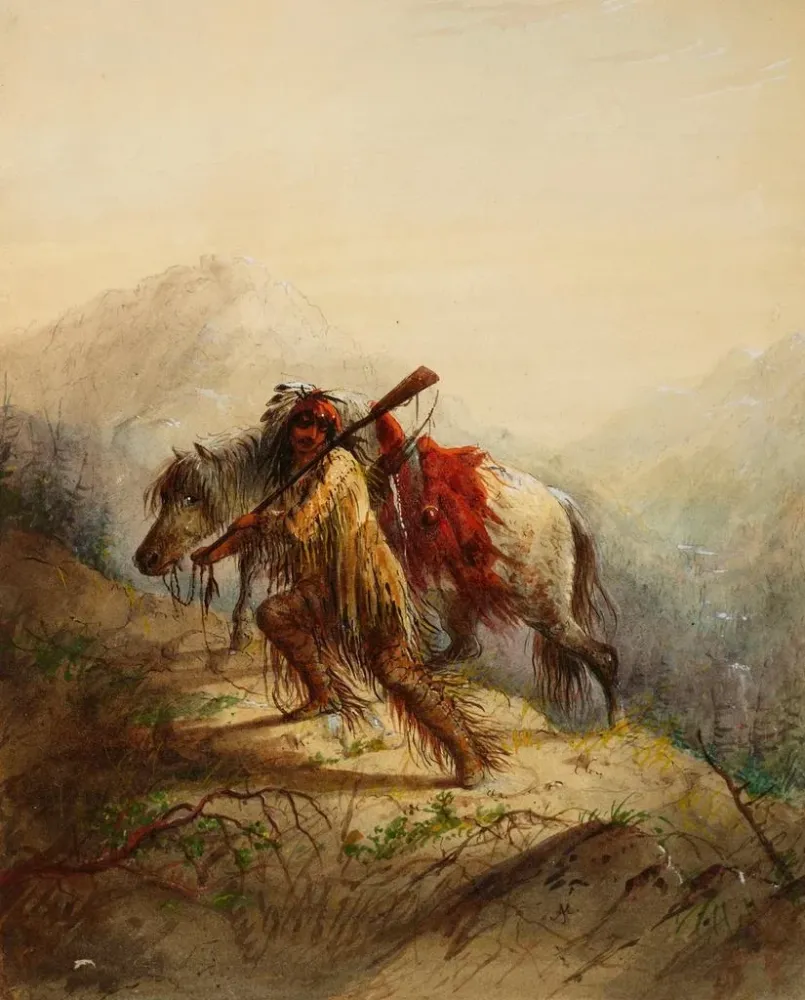 Maalaus Le Scalp-Lock - Alfred Jacob Miller | Taidetuloste