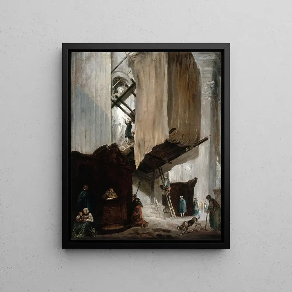 Maalaus Sculpteur travaillant la statue d'un saint, Saint - Pierre de Rome - Hubert Robert | Taidetuloste