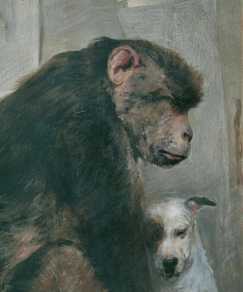 Maalaus Singe et chien - Alfred Wesemann | Taidetuloste