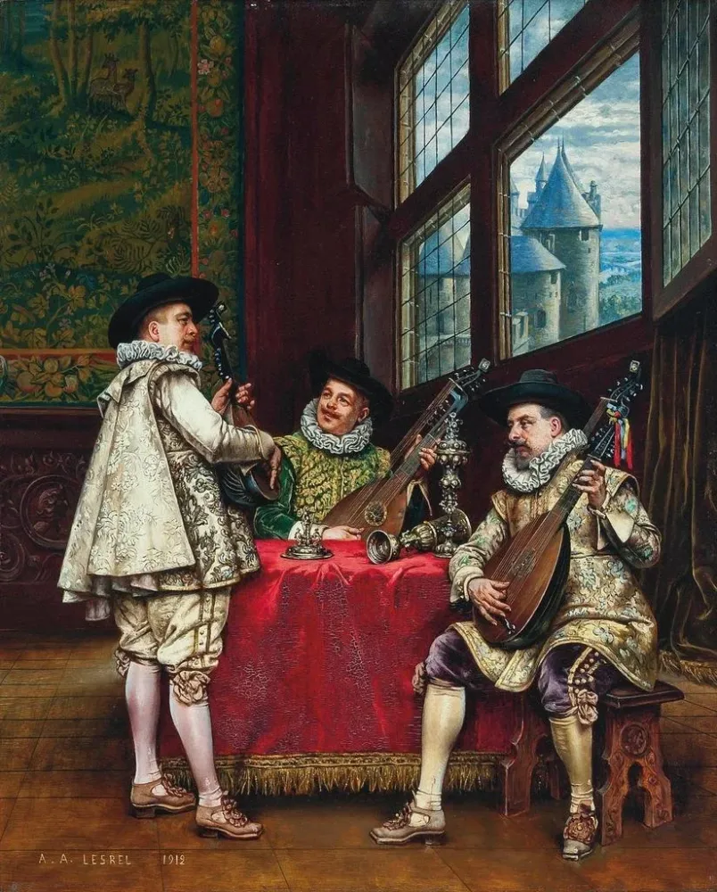 Maalaus La sérénade - Adolphe Alexandre Lesrel | Taidetuloste
