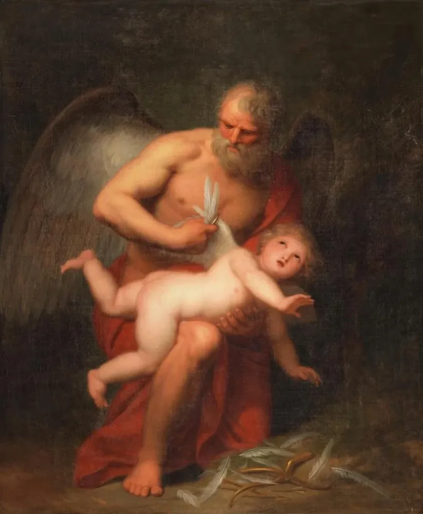 Maalaus Le temps coupe les ailes de Cupidon - Andries Cornelis Lens | Taidetuloste