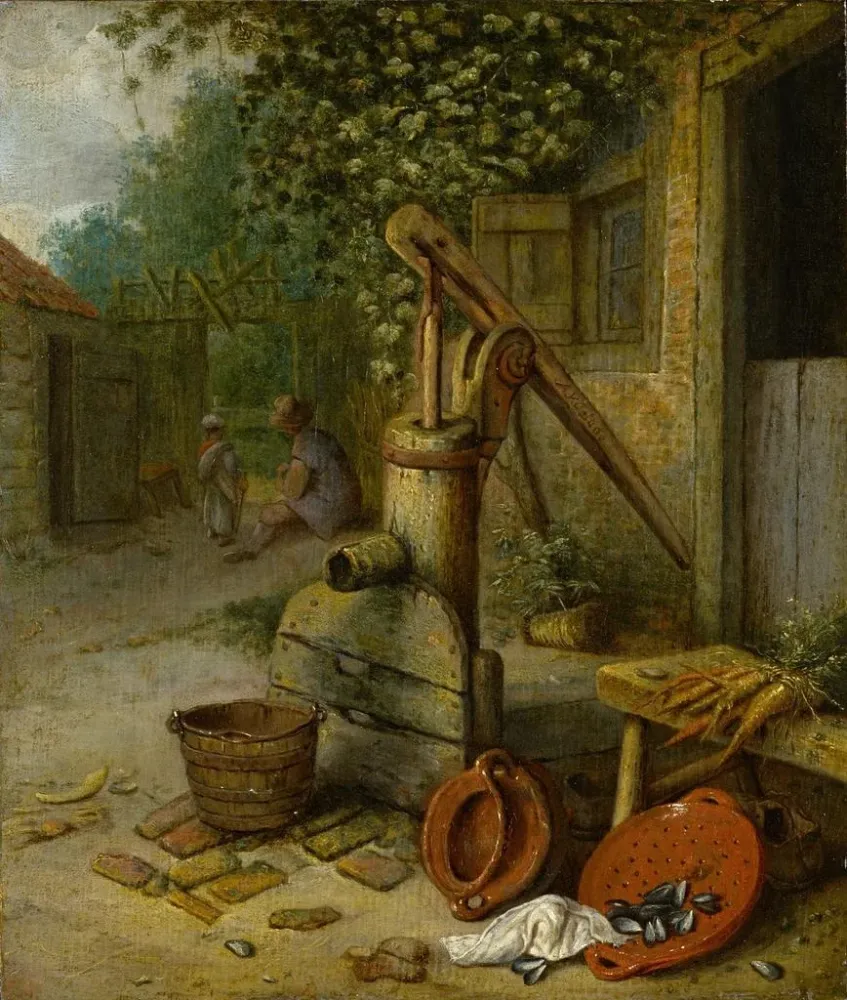Maalaus Tilan pihasta kaivolla - Adriaen van Ostade | Taidetuloste