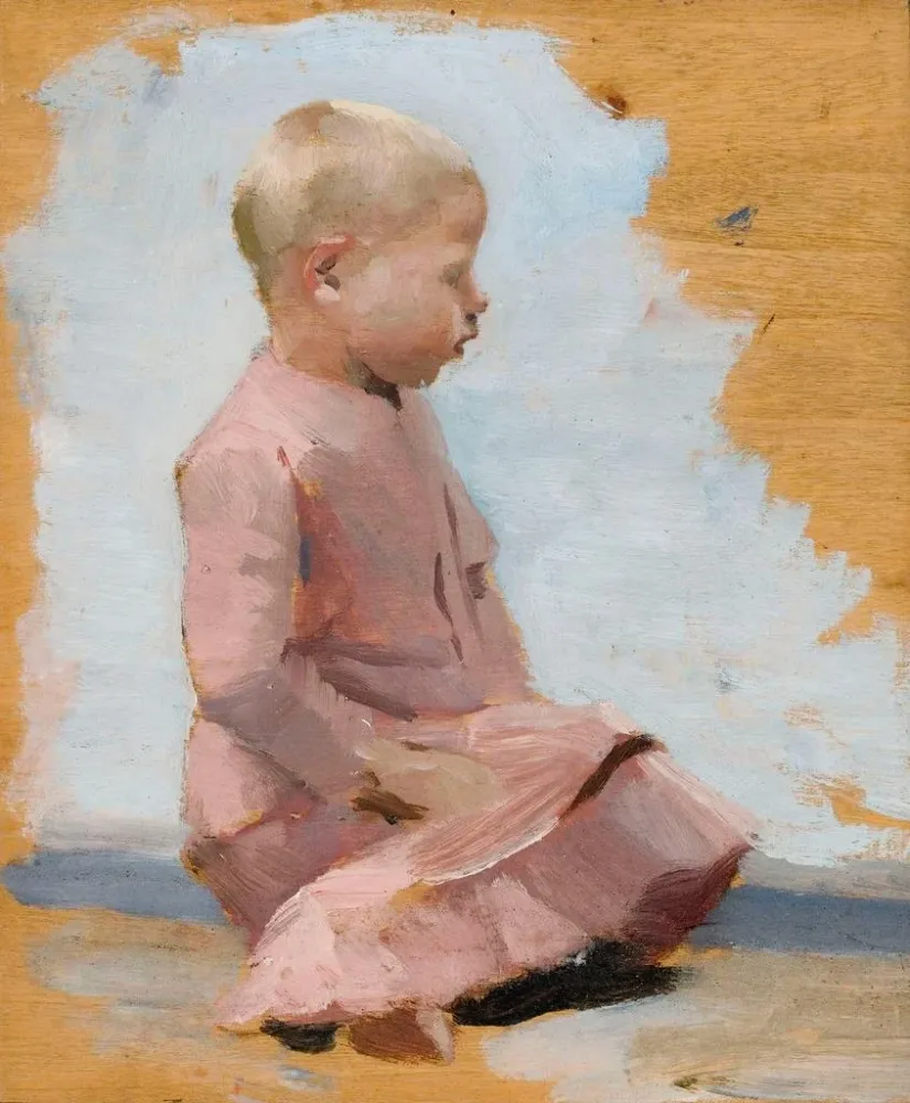Maalaus Toisto lapsen punaisessa mekossa lauantai-illaksi Hamarissa - Albert Edelfelt | Taidetuloste