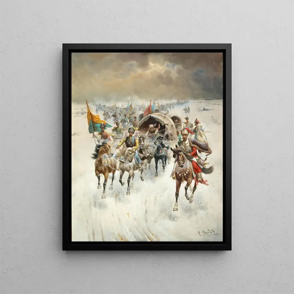 Maalaus Train cosaque dans un paysage hivernal - Adolf Baumgartner-Stoiloff | Taidetuloste