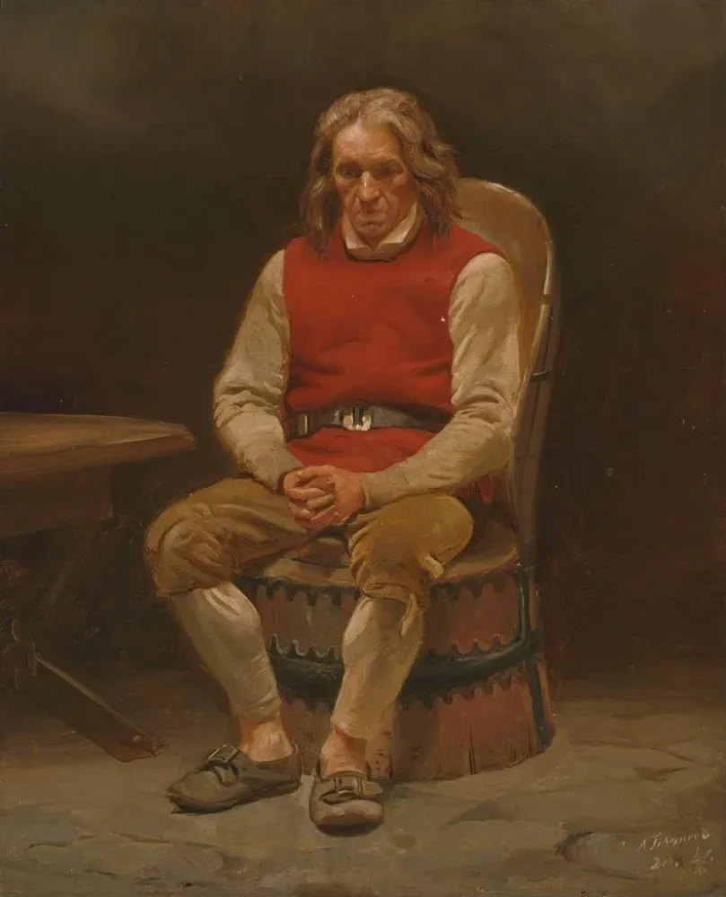 Maalaus Étude du fermier assis pour Haugianerne - Adolph Tidemand | Taidetuloste