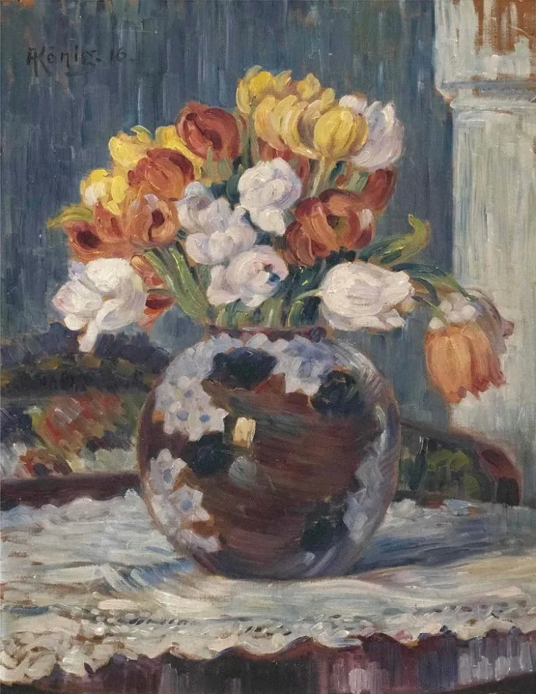 Maalaus Tulipes dans un vase à boules - Albert König | Taidetuloste