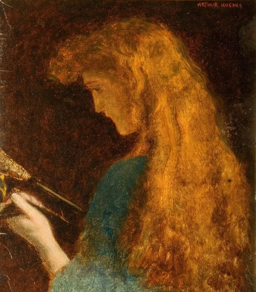 Maalaus Tutkimus tytön päästä - Arthur Hughes | Taidetuloste