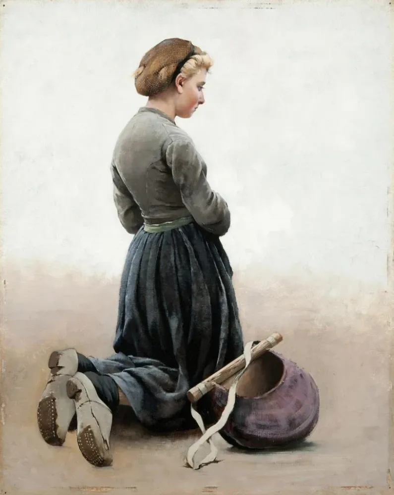 Maalaus Tyttö polvillaan - August Hagborg | Taidetuloste