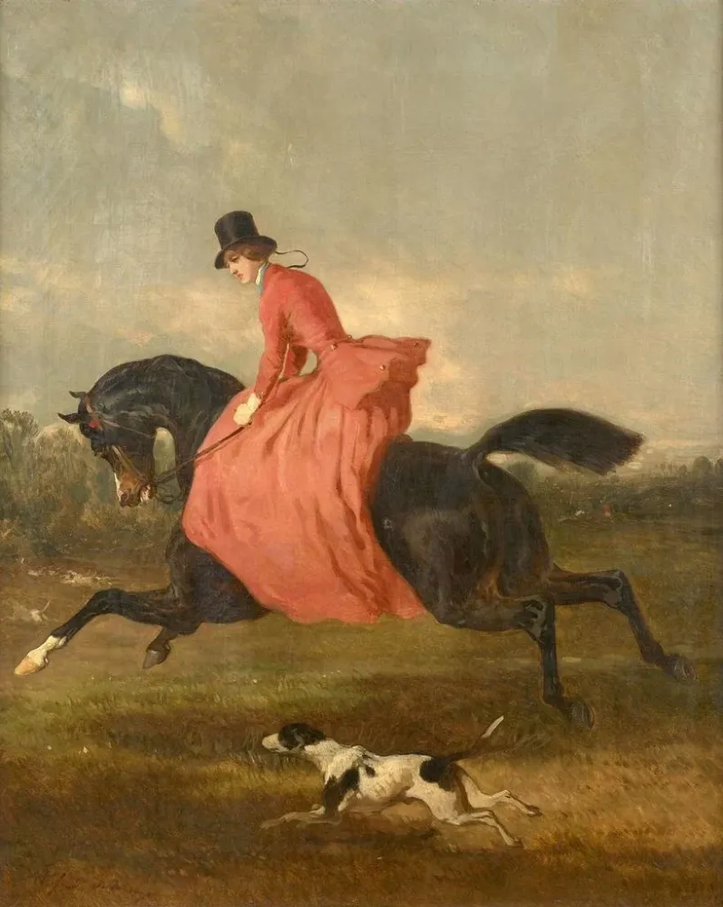 Maalaus Une amazone à la robe rouge dans un paysage - Alfred de Dreux | Taidetuloste