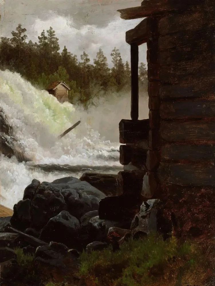 Maalaus Une cascade - Adolph Tidemand | Taidetuloste