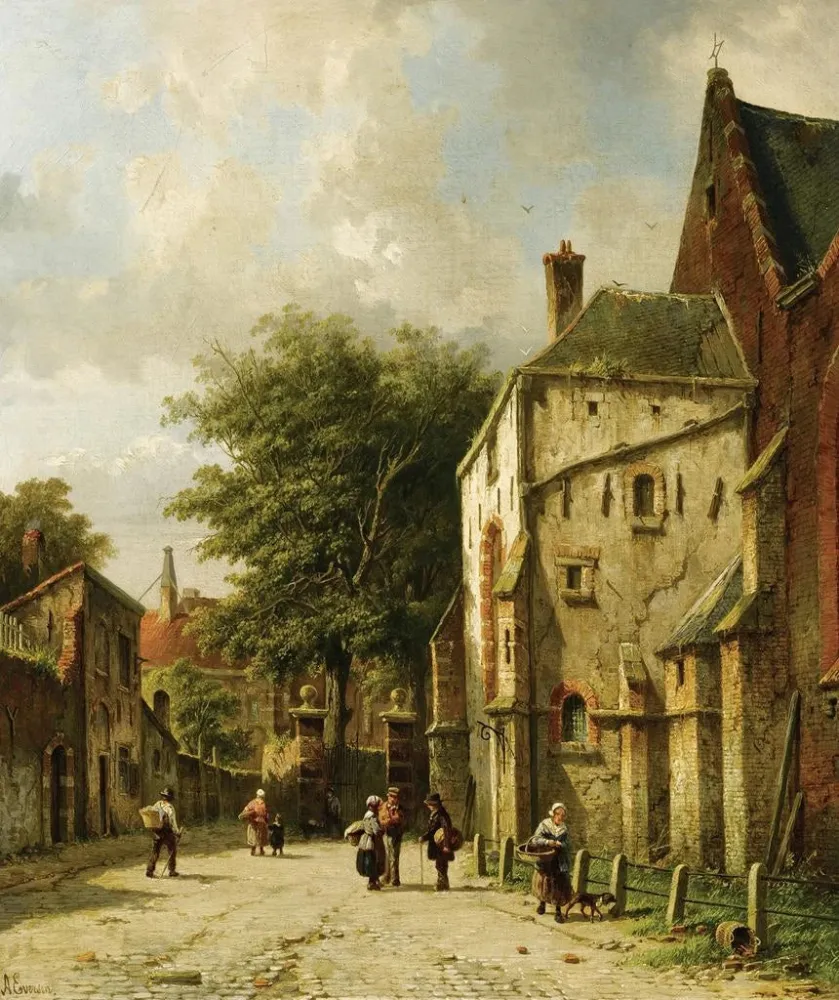 Maalaus Une scène de rue dans une ville néerlandaise - Adrianus Eversen | Taidetuloste