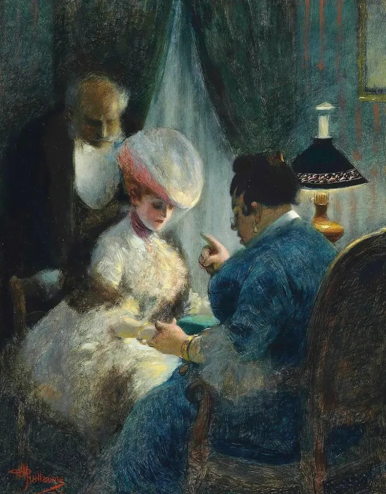 Maalaus Une visite chez la diseuse de bonne aventure - Albert Guillaume | Taidetuloste