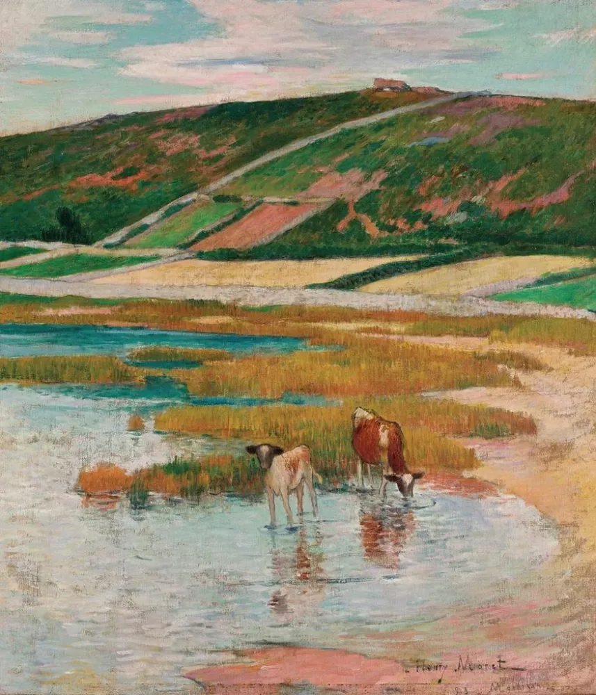 Maalaus Vaches à l'abreuvoir - Henry Moret | Taidetuloste