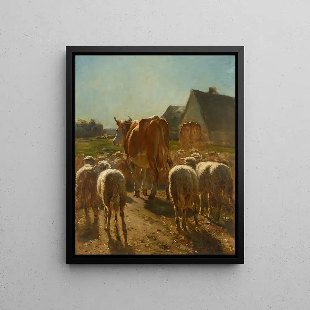 Maalaus Vaches et moutons rentrant à la ferme, effet de soleil - Constant Troyon | Taidetuloste