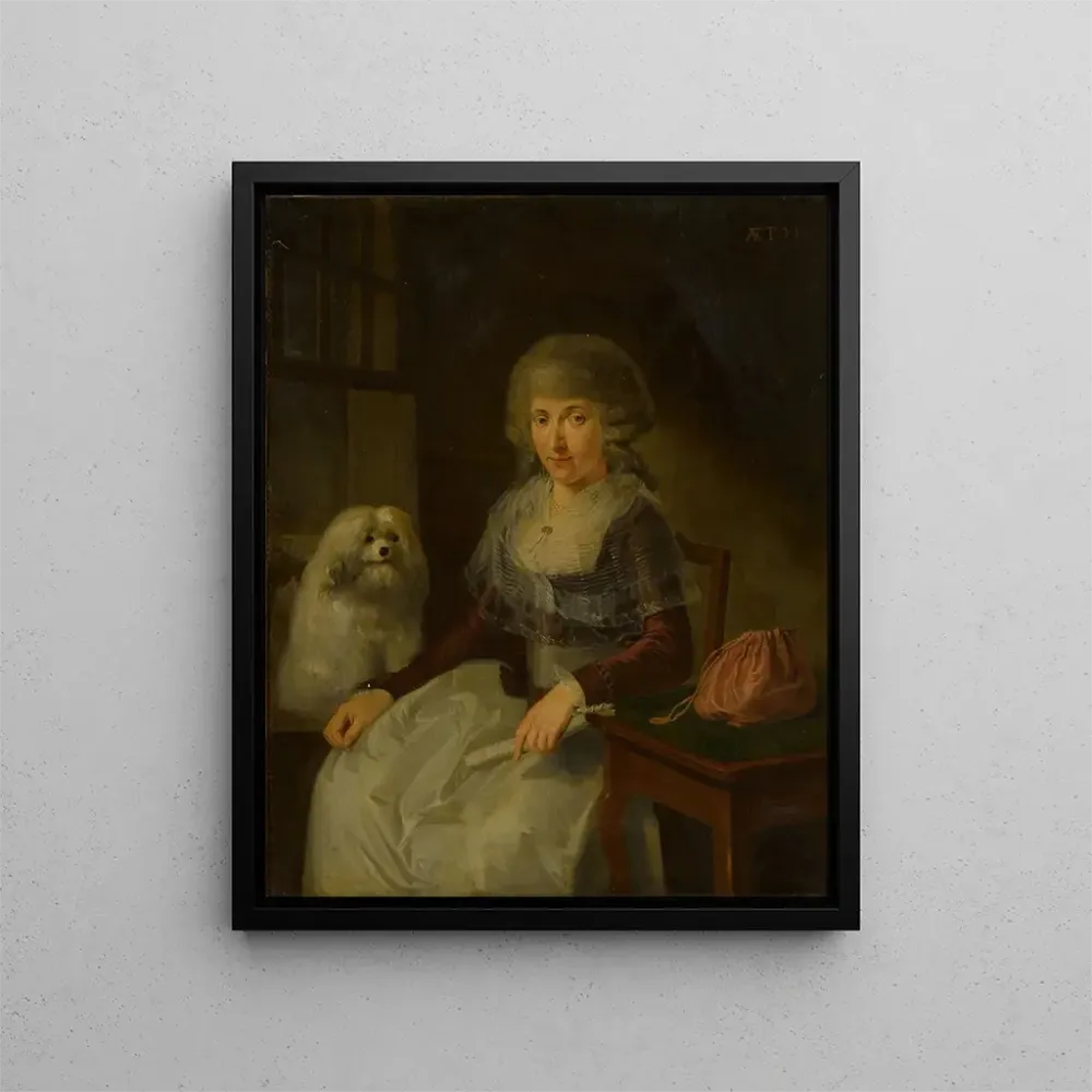 Maalaus Vanha nainen koiransa kanssa - Adriaen de Lelie | Taidetuloste