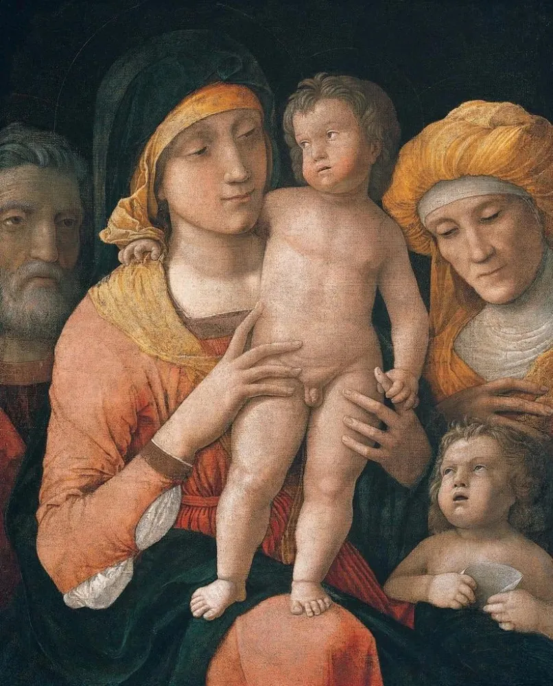 Maalaus La Vierge à l'Enfant avec les saints Joseph, Élisabeth et Jean-Baptiste - Andrea Mantegna | Taidetuloste
